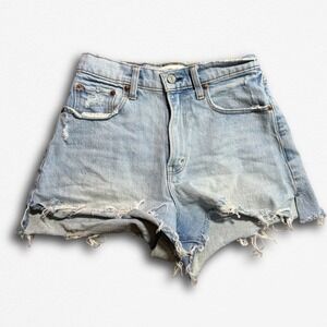 Abercrombie & Fitch Curve Love High Rise Cutoff Denim Shorts Light Wash 25/0